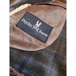 Psycho Bunny Dillard's Men's Blazer 36 Short Blue Plaid 100% Wool Made in Canada